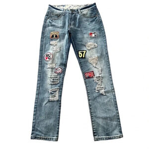 SoSoo Men's Distressed Patchwork Medium Wash Denim Jeans Size 31 GUC